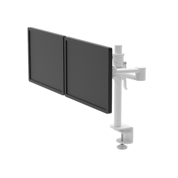 Pluto Add-on Arm (White) added to a Pluto Single Monitor Arm (White) to create a dual monitor screen mount