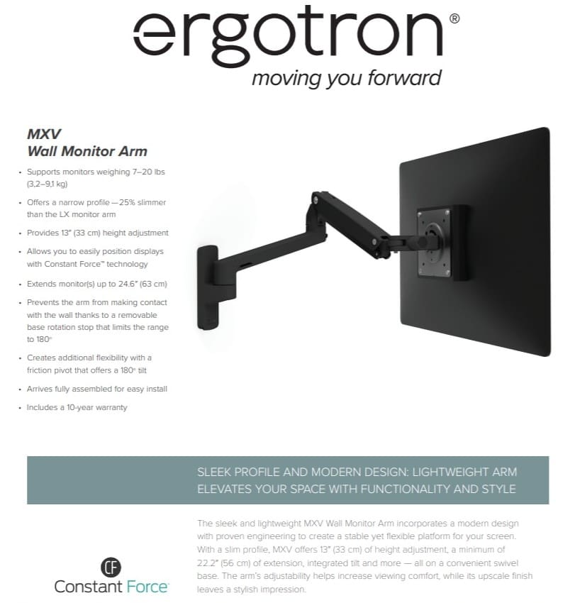Ergotron MXV Wall Monitor Arm - Image 15