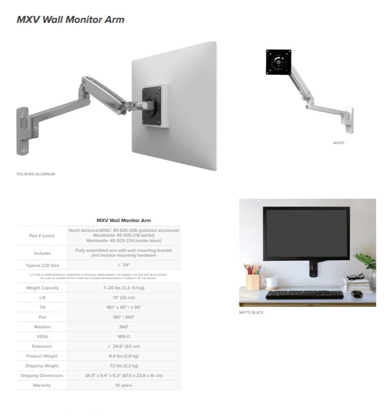 Ergotron MXV Wall Monitor Arm - Image 16
