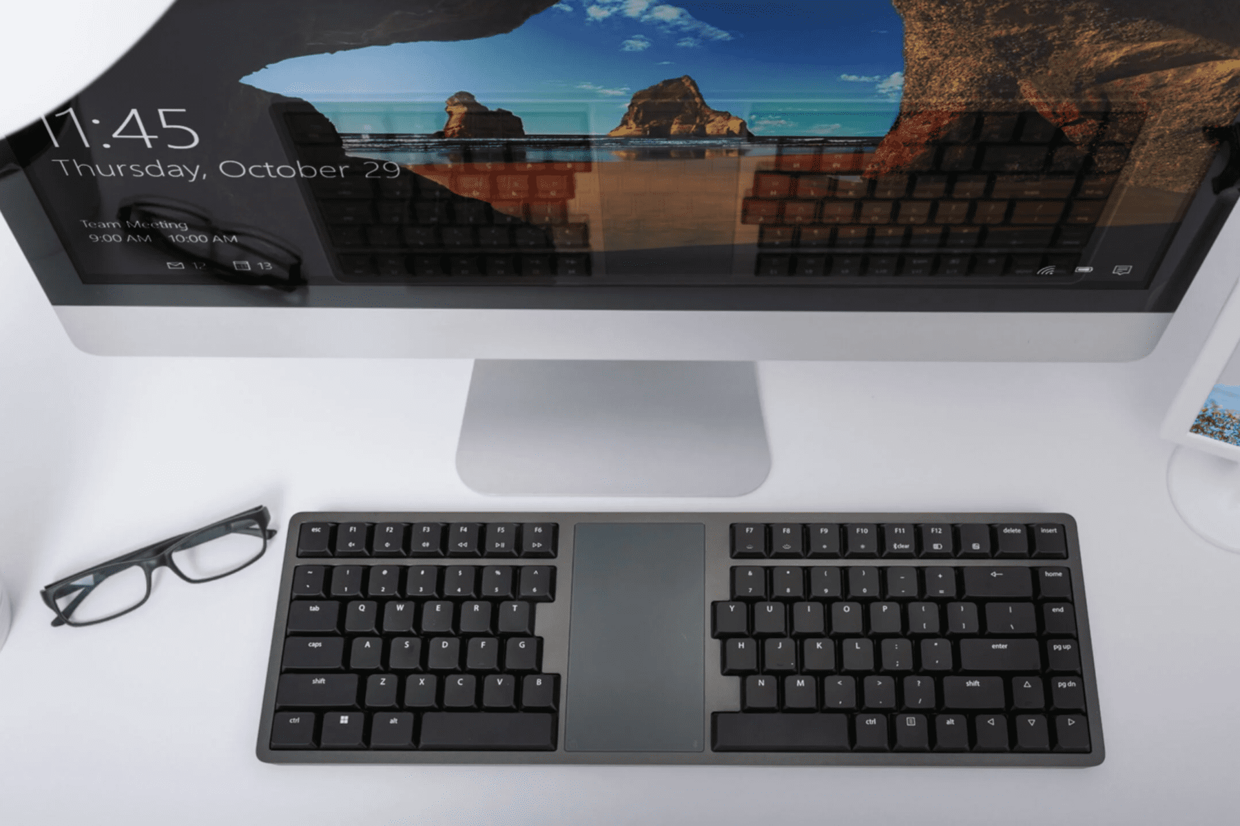 Kinesis Form Split Touchpad Keyboard - at a workstation