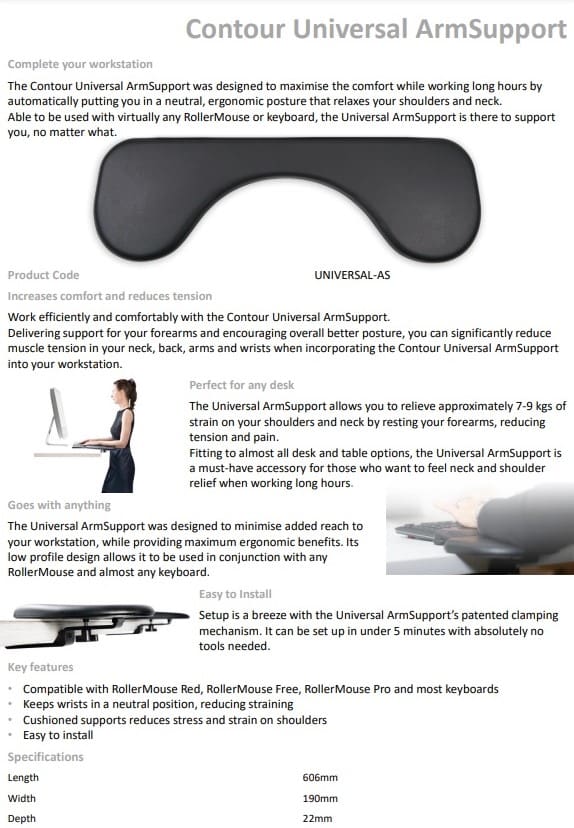 Contour Universal ArmSupport - Data Sheet