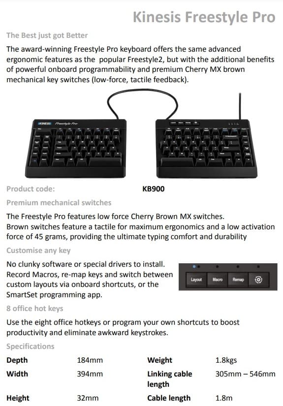 Kinesis Freestyle Pro - Data Sheet