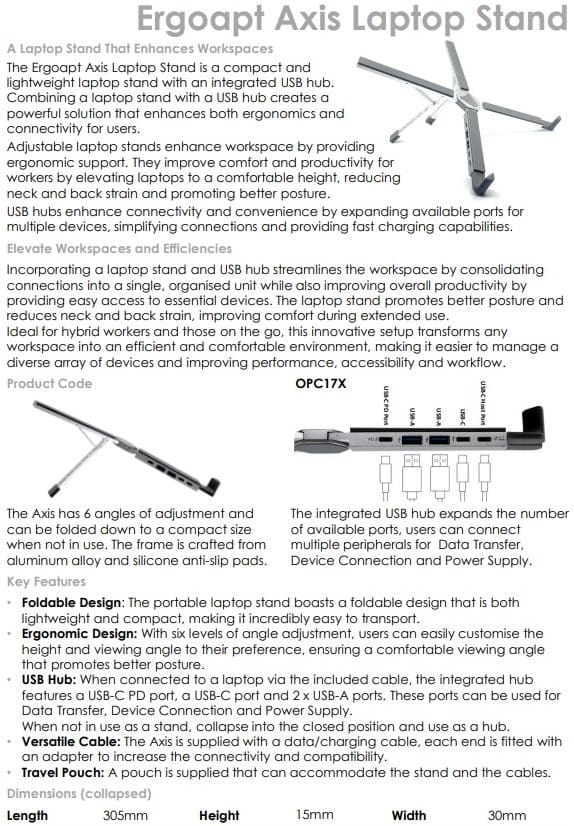 Ergoapt Axis Laptop Stand - Data Sheet