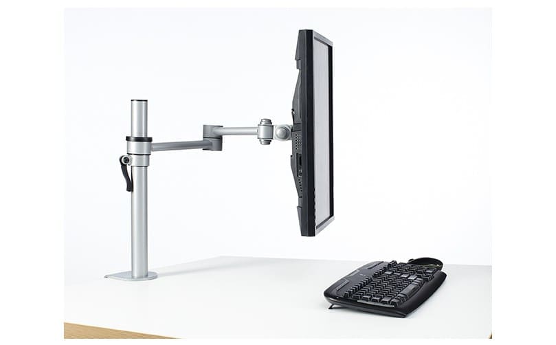 Pluto Single Monitor Arm (Silver) - at workstation