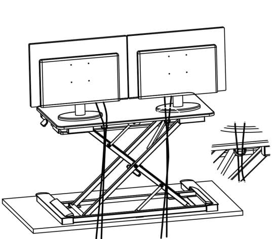 Elevar Maxishift Electric Sit-to-Stand Desk - Diagram of rear view showing cable management clips
