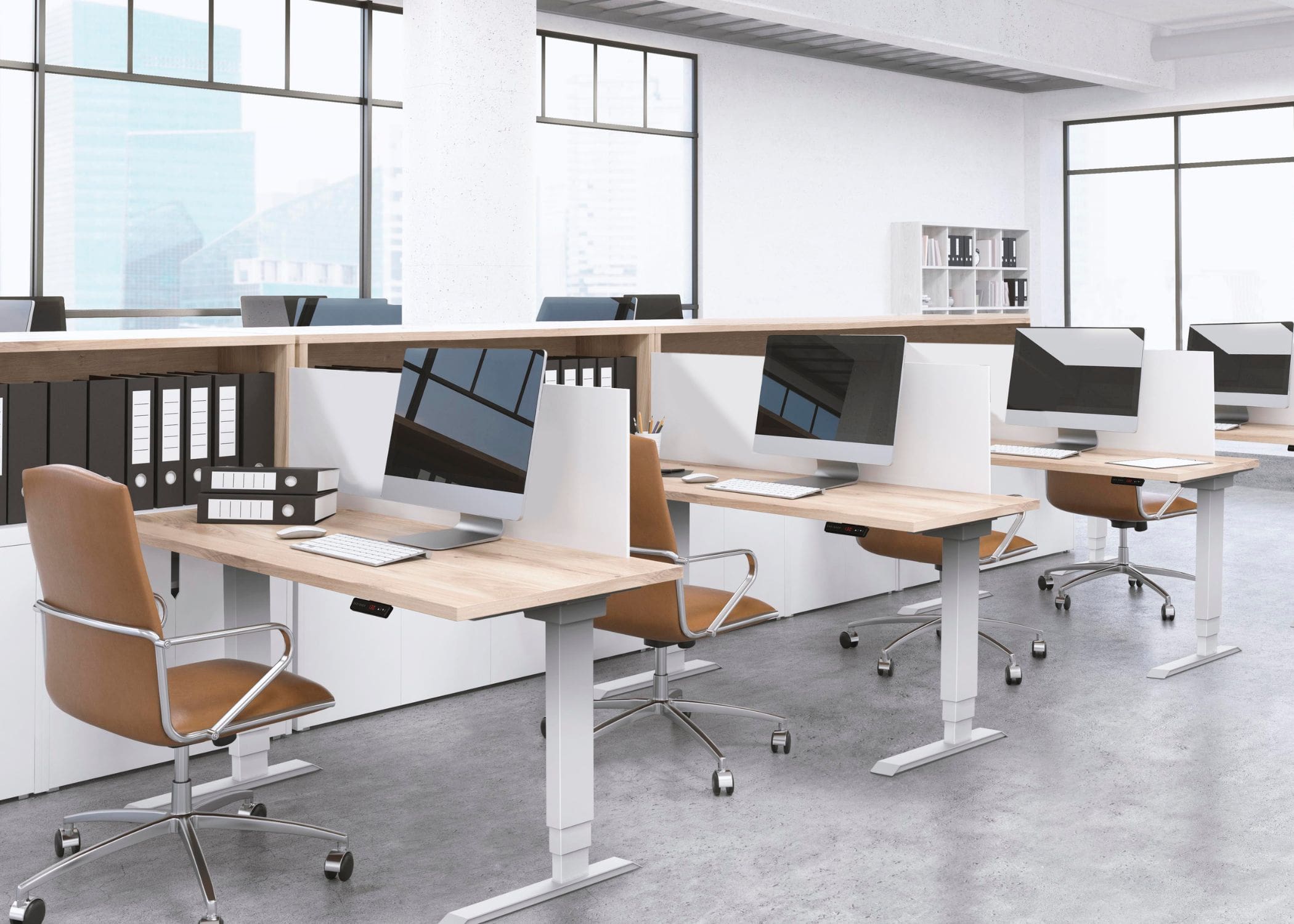 Eon Electric 2-Leg Workstations (White Frames) in office environment