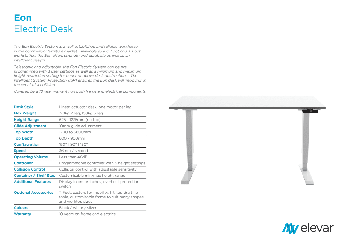 Eon Electric Desk - Specifications
