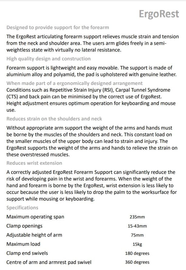 ErgoRest - Data Sheet