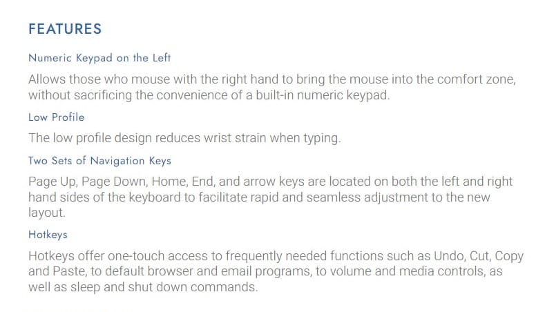 Evoluent Reduced Reach Right-Handed Keyboard - Features