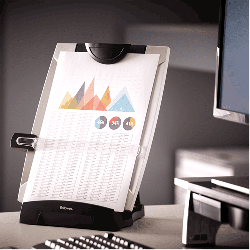 Fellowes Office Suites Desktop Copyholder - in use on workstation