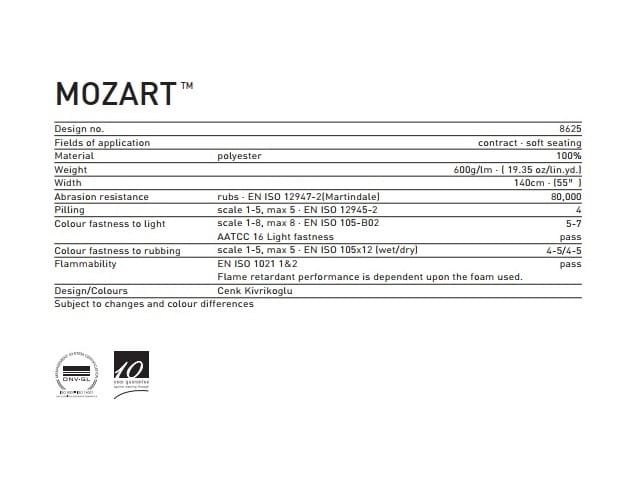 Gabriel Mozart Fabric - Specifications