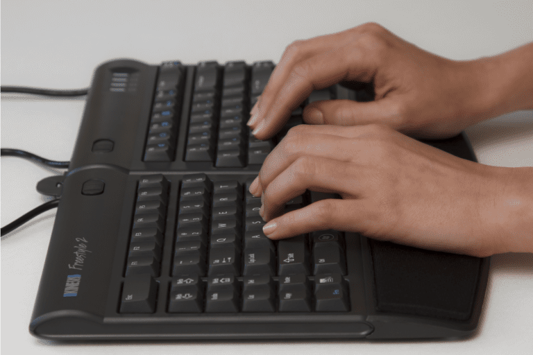 Kinesis Freestyle2 Palm Supports & Pads - in use, side view