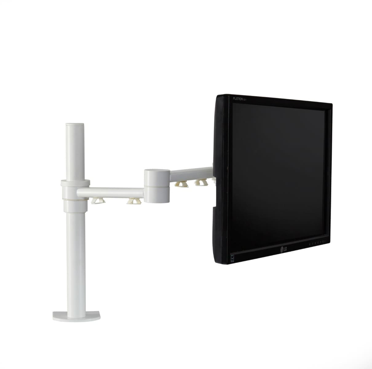 Pluto Single Monitor Arm (White) - with monitor screen