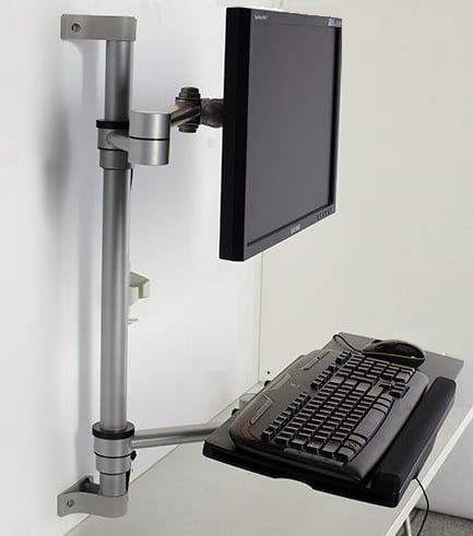 Pluto Wall Mounted Monitor and Keyboard Kit - setup at workstation with monitor and keyboard