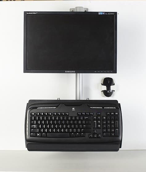 Pluto Wall Mounted Monitor and Keyboard Kit - setup at workstation