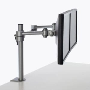 Pluto Dual Monitor Arm (Silver) - with monitor screens
