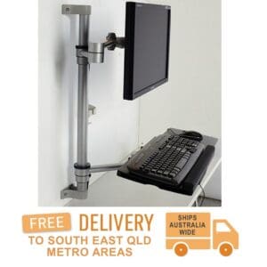 Pluto Wall Mounted Monitor and Keyboard Kit - setup at workstation with monitor and keyboard