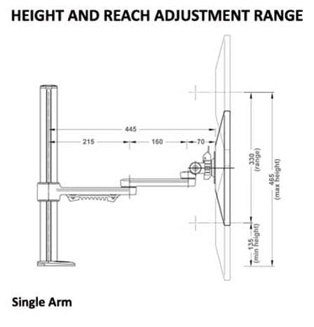 C.ME Single Arm Height and Reach Adjustment Range