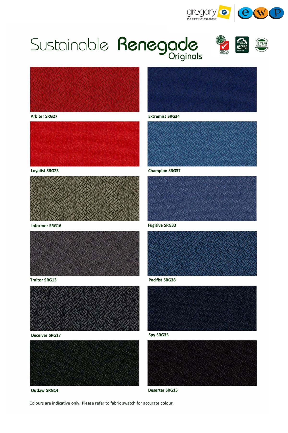 Fabric colour options