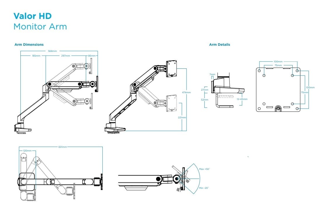 Valor HD Monitor Arm - Technical Specifications