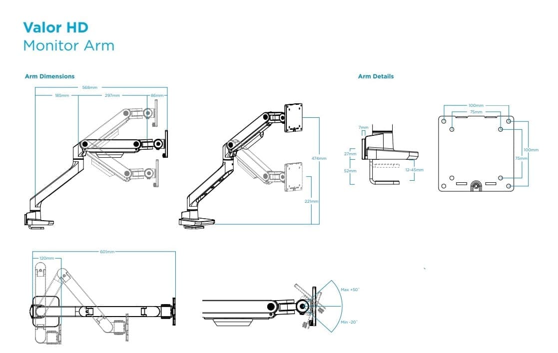 Valor HD Monitor Arm - Technical Specifications