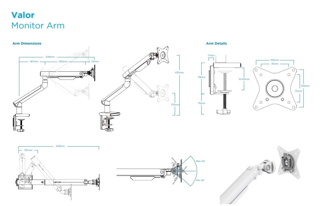 Valor Monitor Arm - Dimensions