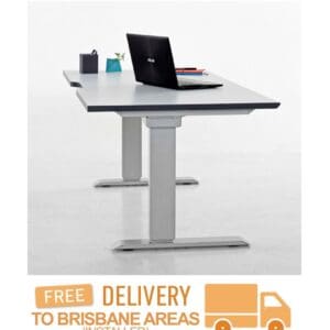 Eon Electric Rectangular Height-Adjustable Workstation with Installation (Brisbane Areas) - White Frame with White Desktop in office