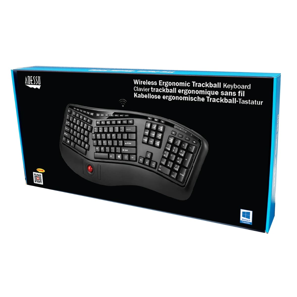 Adesso Tru-Form 3500 - 2.4GHz Wireless Ergonomic Trackball Keyboard