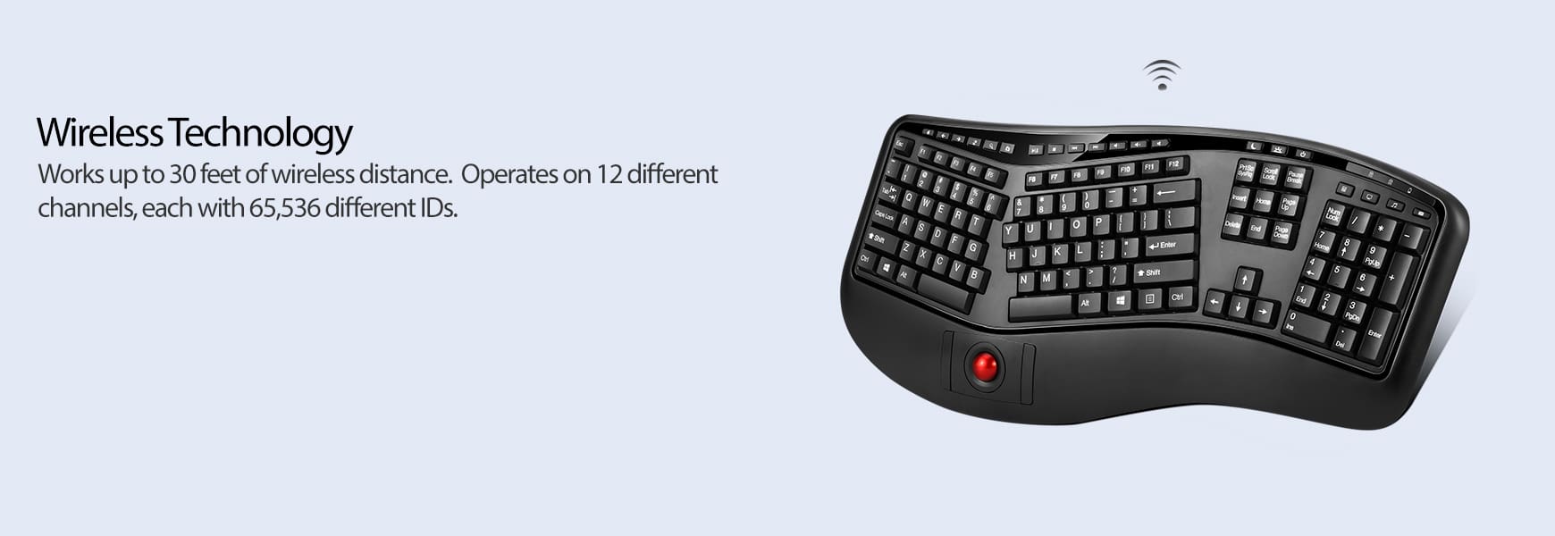 Adesso Tru-Form 3500 - 2.4GHz Wireless Ergonomic Trackball Keyboard